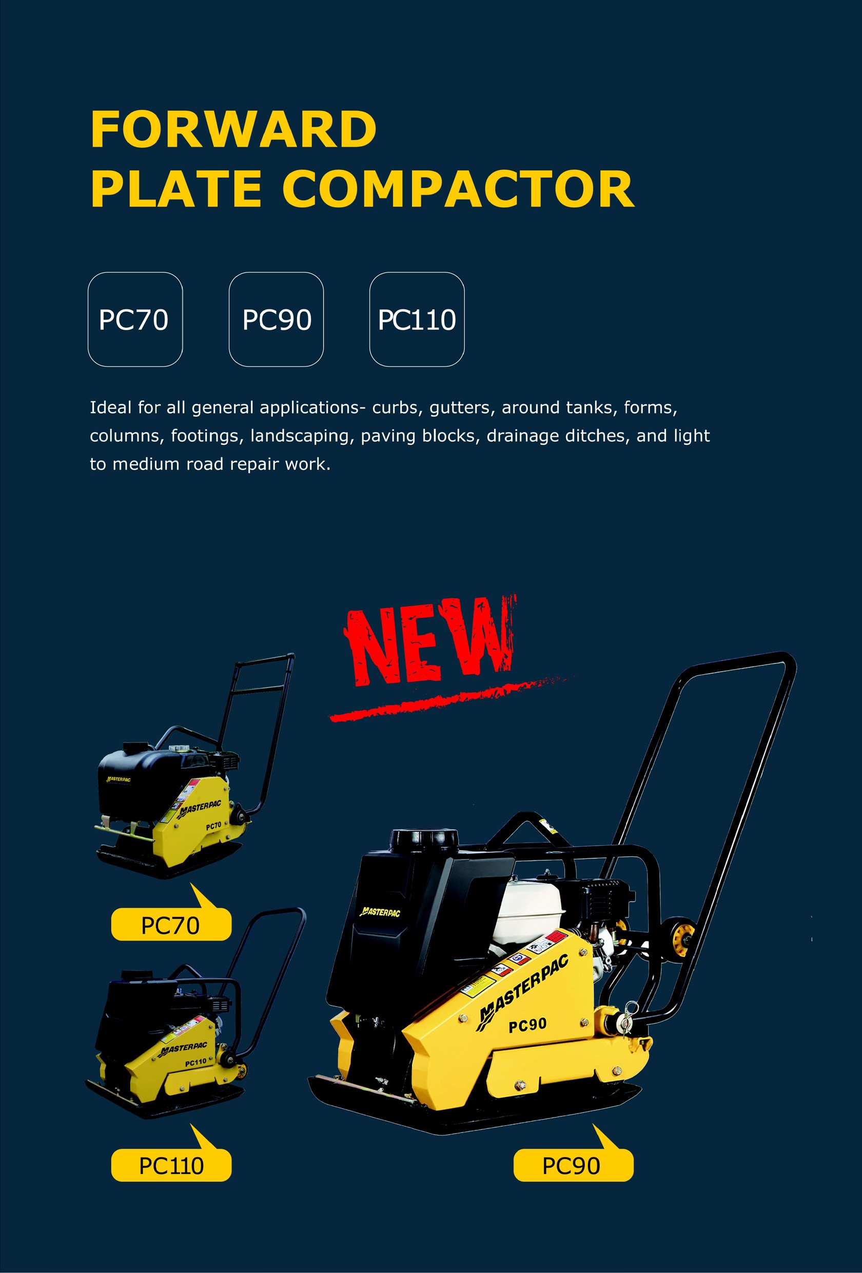 Masterpac New Plate Compactors - PC70, PC90, PC110